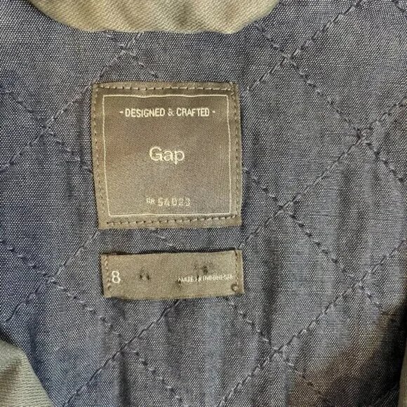 Gap Quilted Moto Flight Cropped Jacket Size 8 Green Gray Zipper Details - Picture 12 of 14